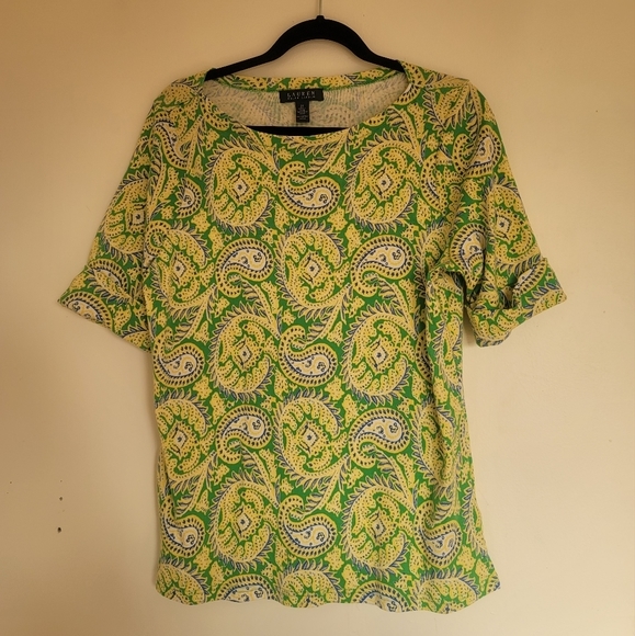 Lauren Ralph Lauren Tops - Lauren Ralph Lauren 2X Green Paisley Blouse 100% cotton